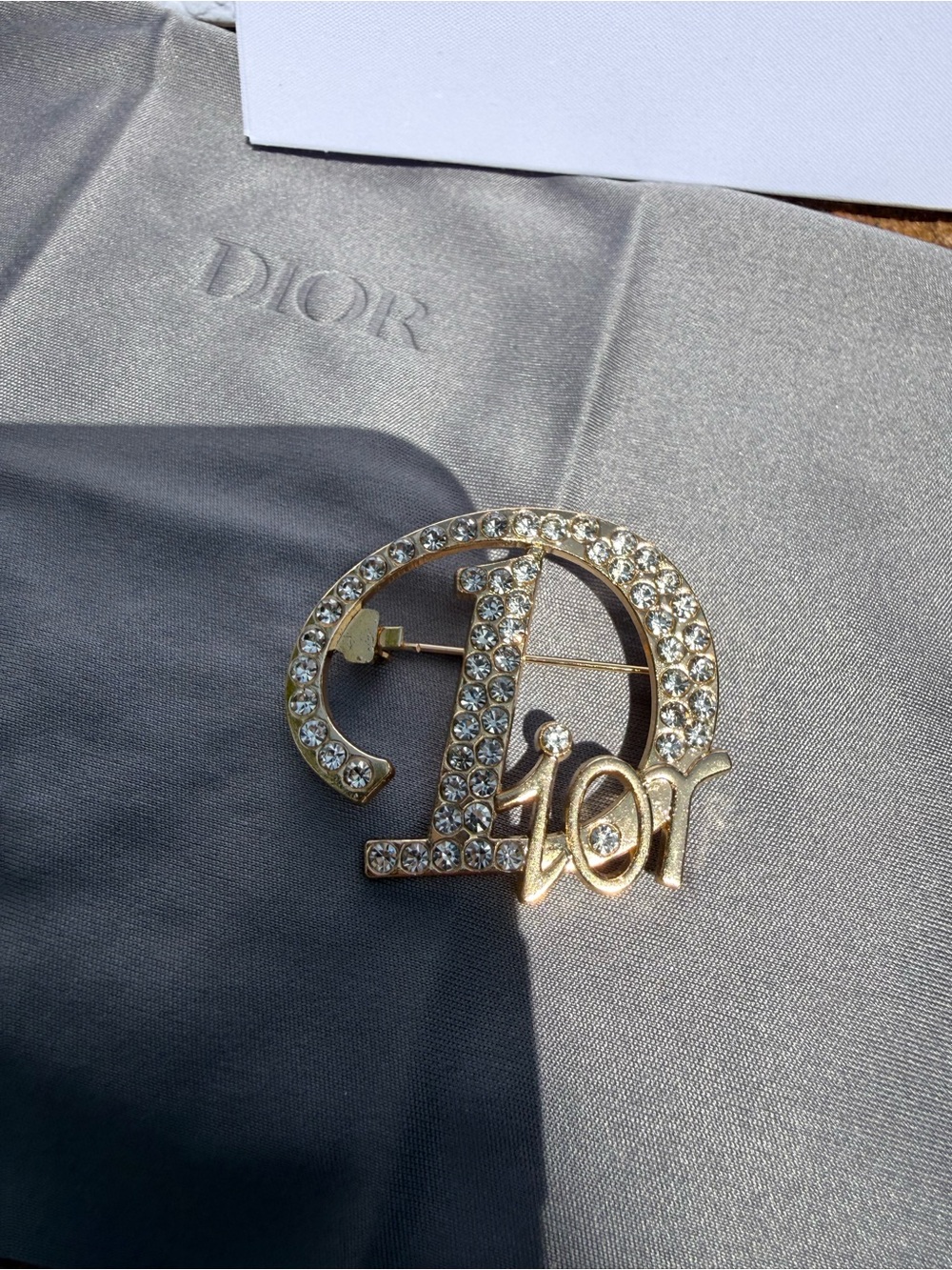 Large D - Dior Gold Crystal rhinestone Logo Brooch pin